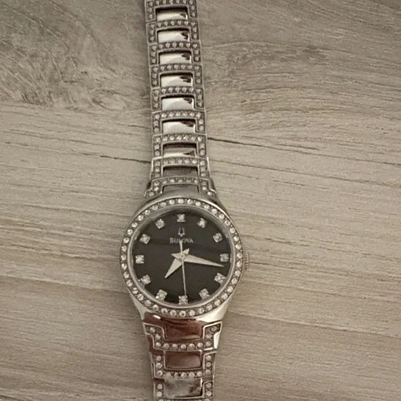 Bulova Silver Watch with Black Dial